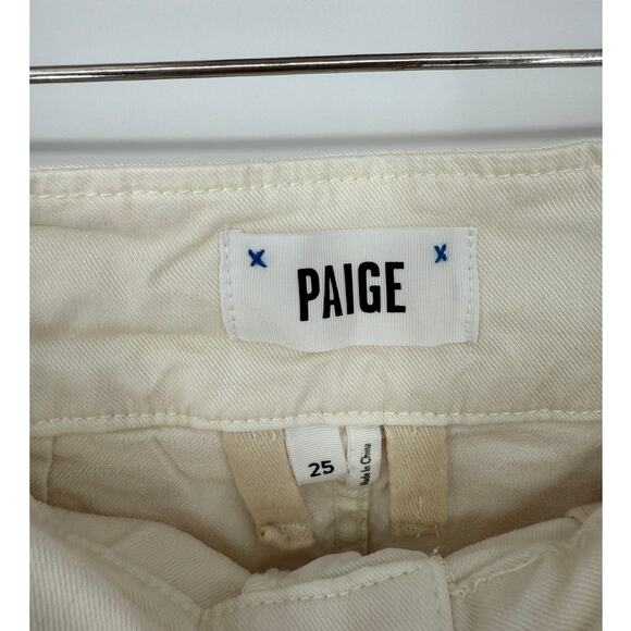 Paige Shorts Paperbag Waist Anessa Pleated High Waisted Sand Cream Size 25 - Picture 4 of 9